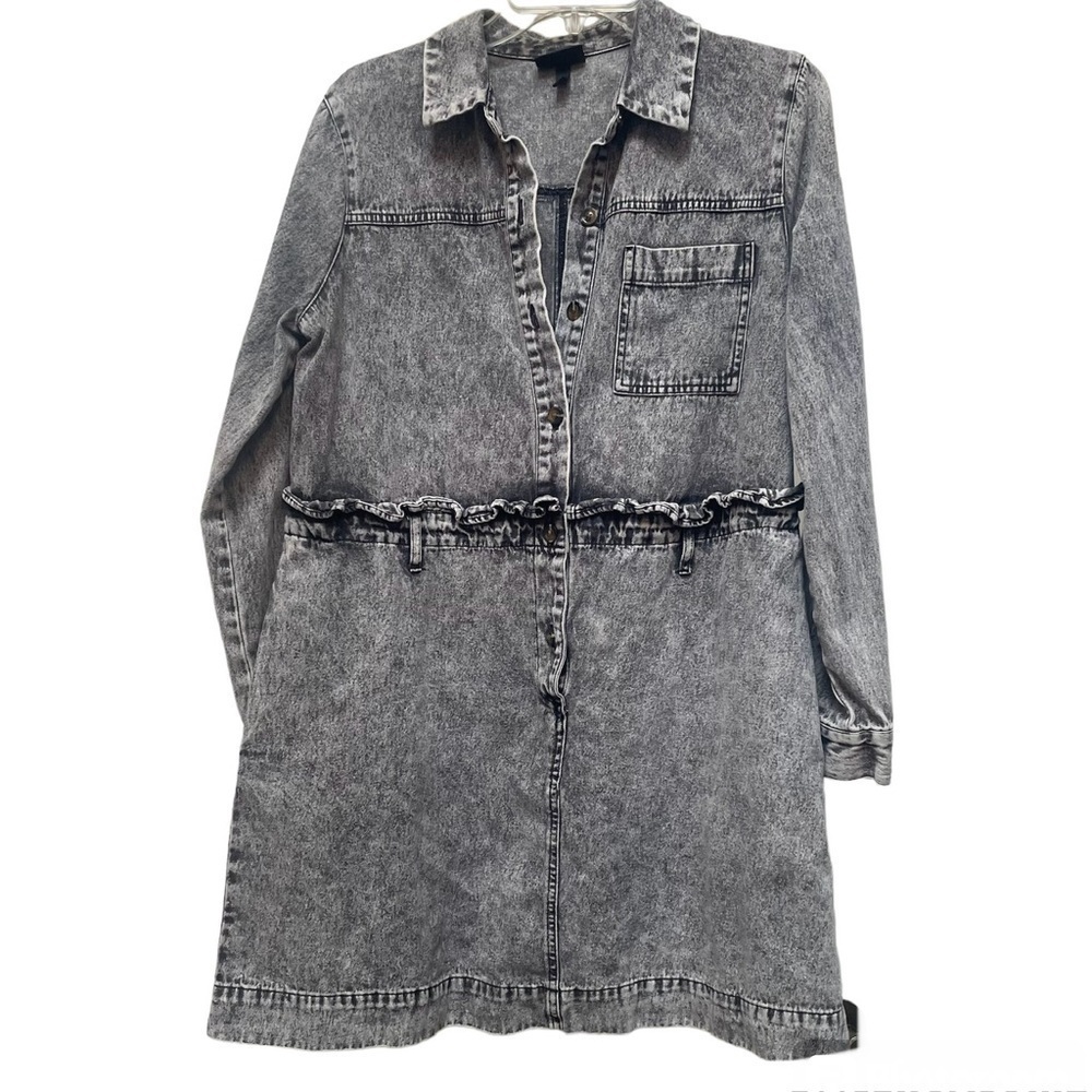 Who what wear Acid Wash Distressed Denim Shirt Dress Size Medium - Picture 3 of 11